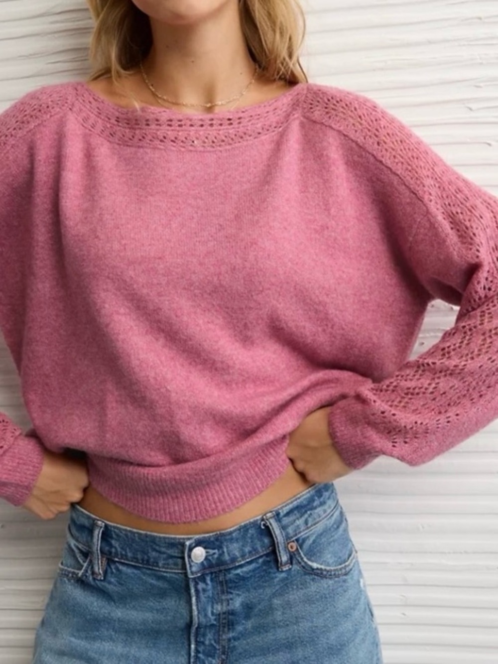 American Eagle Whoa So Soft Knit Lace Sweater